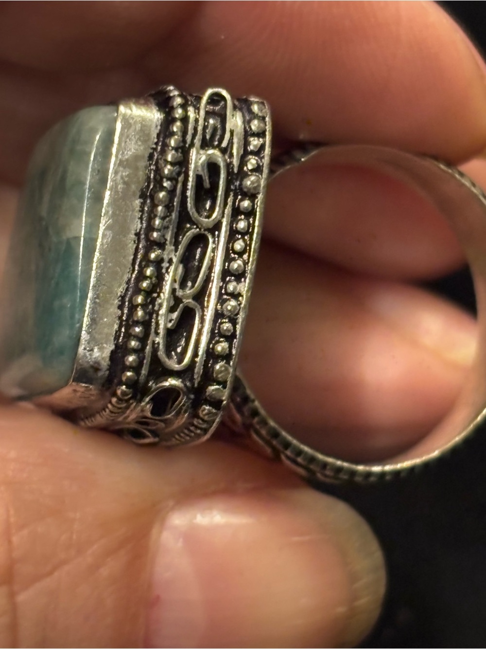 Sterling Silver Rectangular Green Amazonite Ring - Picture 5 of 6